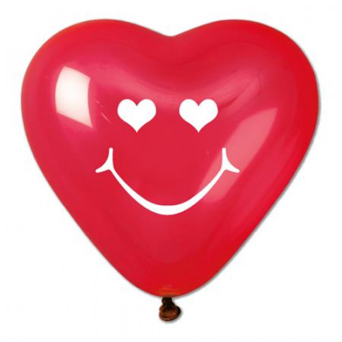 Balón, 40 cm, srdiečko, smiley, červený