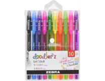 Gélové pero, sada, 0,33 mm, s uzáverom, ZEBRA "Doodler`z Neon & Fashion", mix 10 farieb