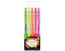 Gélové pero, sada, 0,33 mm, stláčací mechanizmus, ZEBRA "Sarasa Clip Neon", 5 neónových farieb