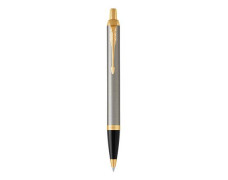 Guľôčkové pero, stláčací mechanizmus, 0,7 mm, klip zlatej farby, telo pera z brúsenej ocele, PARKER "Royal IM", modré