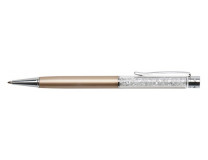 Guľôčkové pero, s bielymi krištáľmi  SWAROVSKI®, 14 cm, ART CRYSTELLA, zlatá