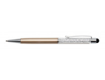 Guľôčkové pero, dotykové, s bielymi krištáľmi SWAROVSKI®,  14 cm, ART CRYSTELLA, zlatá
