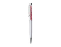 Guľôčkové pero, krémovo-biela, vrch siam červená, plnené SWAROVSKI® krištáľmi, 14 cm, ART CRYSTELLA®