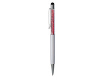 Guľôčkové pero, krémovo-biela, vrch siam červená, plnené SWAROVSKI® krištáľmi, TOUCH, 14 cm, ART CRYSTELLA®