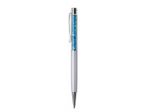 Guľôčkové pero, krémovo-biela, vrch aqua modrá, plnené SWAROVSKI® krištáľmi, 14 cm, ART CRYSTELLA®