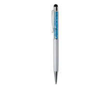 Guľôčkové pero, krémovo-biela, vrch aqua modrá, plnené SWAROVSKI® krištáľmi, TOUCH, 14 cm, ART CRYSTELLA®