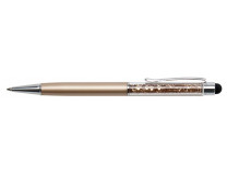 Guľôčkové pero, dotykové, Crystlas from SWAROVSKI®, s topazovými krištáľmi, 14 cm, ART CRYSTELLA, zlatá