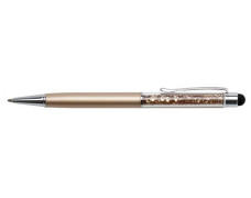 Guľôčkové pero, dotykové, Crystlas from SWAROVSKI®, s topazovými krištáľmi, 14 cm, ART CRYSTELLA, zlatá