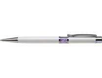 Guľôčkové pero, Crystals from SWAROVSKI®, biele, s orgovanovo fialovými krištáľmi v strede tela, 14cm, ART CRYSTELLA®