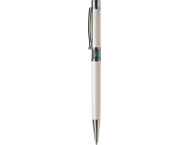 Guľôčkové pero, Crystals from SWAROVSKI®, biele, s tyrkysovými krištáľmi v strede tela, 14cm