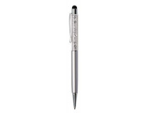 Guľôčkové dotykové pero, s bielymi krištáľmi, 14 cm, Crystals from SWAROVSKI®, strieborná