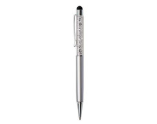 Guľôčkové dotykové pero, s bielymi krištáľmi, 14 cm, Crystals from SWAROVSKI®, strieborná