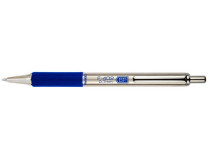 Guľôčkové pero, 0,24 mm, stláčací mechanizmus, nehrdzavejúca oceľ, modré telo, ZEBRA "F402", modrá