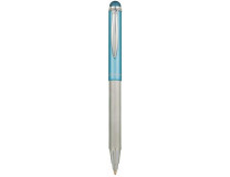 Guľôčkové pero, 0,24 mm, teleskopické, nehrdzavejúca oceľ, svetlomodré telo, ZEBRA "Telescopic Metal Stylus", modrá