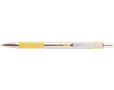 Guľôčkové pero, 0,24 mm, stláčací mechanizmus, nerezová oceľ, farba tela: pastelová žltá, ZEBRA "F-301", modré