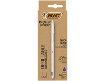 Guľôčkové pero, 0,32 mm, s vrchnákom, matné strieborné telo pera, BIC "Cristal Re`New", modré + náplň