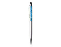Guľôčkové pero, strieborné, vrch plnený aqua modrým SWAROVSKI® krištáľom, dotykové, 14 cm, ART CRYSTELLA®