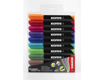 Permanentný popisovač, 3-5 mm, kužeľový hrot, KORES "K-Marker", 10 rôznych farieb