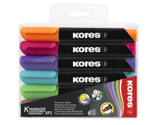 Permanentný popisovač, 3-5 mm, kužeľový hrot, KORES "K-Marker", 6 rôznych farieb