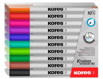 Popisovač na biele a flipchartové tabule, sada, 1-3 mm, kužeľový hrot, KORES "K-Marker", 10 rôznych farieb