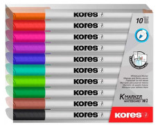 Popisovač na biele a flipchartové tabule, sada, 1-3 mm, kužeľový hrot, KORES "K-Marker", 10 rôznych farieb