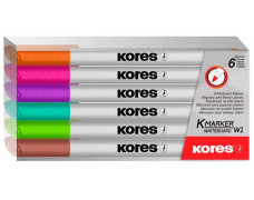 Popisovač na biele a flipchartové tabule, sada, 1-3 mm, kužeľový hrot, KORES "K-Marker", 6 rôznych farieb