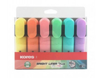 Zvýrazňovač, sada, 0,5-5 mm, KORES "Bright Liner Plus Pastel", 6 rôznych farieb