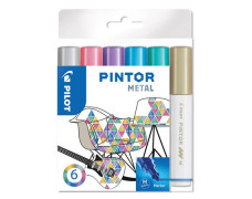 Dekoračný popisovač, sada,1,4 mm, PILOT "Pintor M", 6 druhov metalických farieb