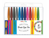 Kaligrafické štetce, sada, PENTEL "Brush Sign", 12 rôznych farieb