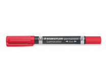 Permanentný popisovač, F/M, 0,6/1,5 mm, kužeľový, s 2 hrotmi, STAEDTLER "Lumocolor Duo", červený
