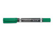 Permanentný popisovač, F/M, 0,6/1,5 mm, kužeľový hrot, s 2  hrotmi, STAEDTLER "Lumocolor Duo", zelený