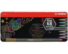Fixky, sada, plechová krabička, 1,4 mm, STABILO "Pen 68 metallic", 8 rôznych farieb