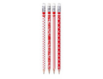 Grafitová ceruzka s gumou, HB, trojhranný tvar, KORES, červeno-biela
