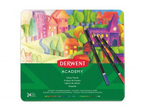 Farebné ceruzky, sada, v plechovej krabičke, DERWENT "Academy", 24 rôznych farieb