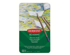 Akvarelové ceruzky, sada, v plechovej krabičke, DERWENT "Academy", 12 rôznych farieb