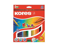 Farebné ceruzky, trojhranný tvar, KORES "Triangular", 24 rôznych farieb