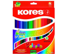 Farebné ceruzky, obojstranné, trojhranný tvar, KORES "Duo", 48 rôznych farieb