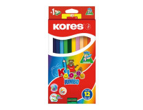 Farebné ceruzky, trojhranný tvar, hrubé, KORES "Jumbo", 12 rôznych farieb