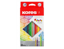 Farebné ceruzky, sada, trojhranné, KORES "Kolores Style", 15 rôznych farieb