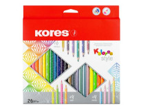 Farebné ceruzky, sada, trojhranná, KORES "Kolores Style", 26 rôznych farieb
