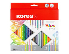 Farebné ceruzky, sada, trojhranná, KORES "Kolores Style", 26 rôznych farieb