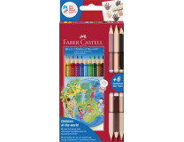 Farebné ceruzky, sada, trojhranné, FABER-CASTELL "Children of the world", 10 + 6 rôznych farieb