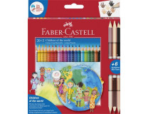 Farebné ceruzky, sada, trojhranné, FABER-CASTELL "Children of the world", 20+6 rôznych farieb
