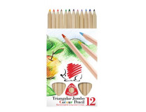 Farebné ceruzky, trojhranný tvar, hrubé, telo prírodnej farby, ICO "Ježko", 12 rôznych farieb