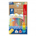 Farebné ceruzky, sada, trojhranné, hrubé, so strúhadlom, STAEDTLER "Noris® Jumbo 128", 10+2 rôznych farieb