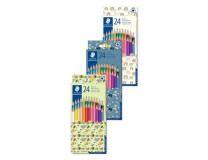 Farebné ceruzky, sada, šesťhranné, balenie rôznych vzorov, STAEDTLER "175", 24 rôznych farieb