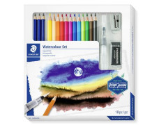 Akvarelové ceruzky, sada, so štetcom, gumou, strúhadlom, grafitovou ceruzkou, STAEDTLER "146 10C", 12 rôznych farieb