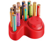 Farebné ceruzky, sada v stolnom držiaku, okrúhle, hrubé, STABILO "Woody 3 in 1", 15 rôznych farieb, so strúhadlom