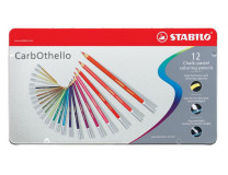 Pastelové ceruzky, sada, okrúhle, plechová krabička, STABILO "CarbOthello", 12 rôznych farieb