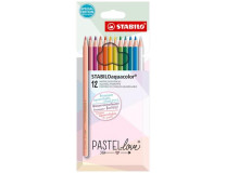 Akvarelové ceruzky, sada, STABILO "Aquacolor Pastellove", 12 rôznych farieb